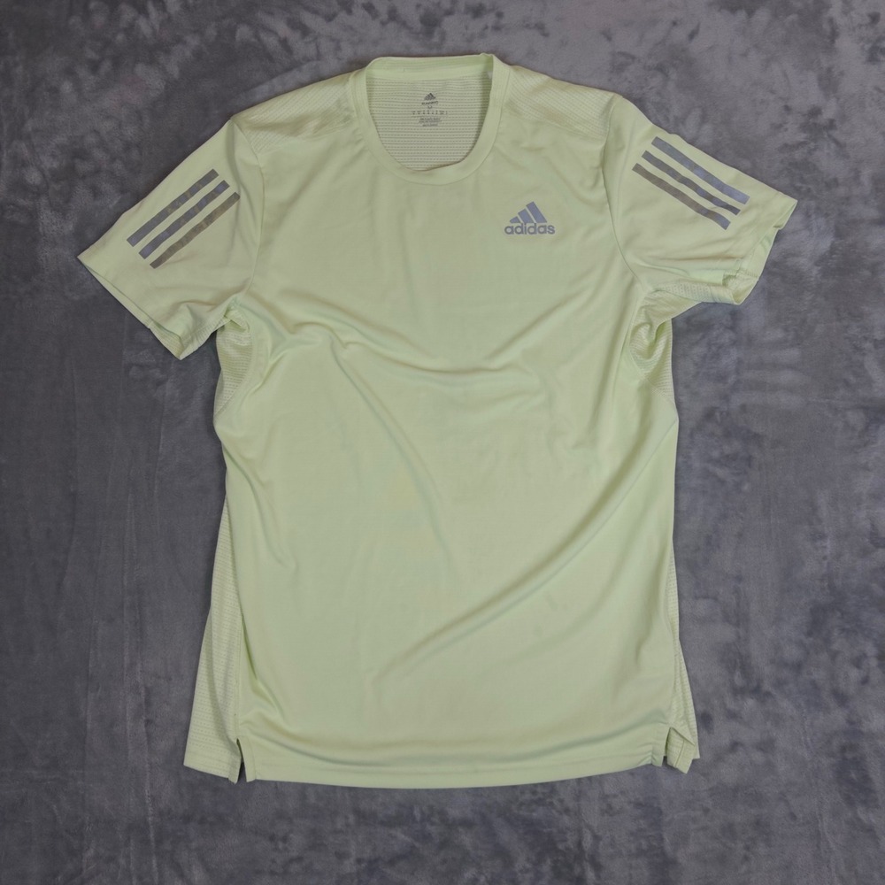 Adidas Running Shirt Mens Medium Lime Green Aeroready Reflective Tee
